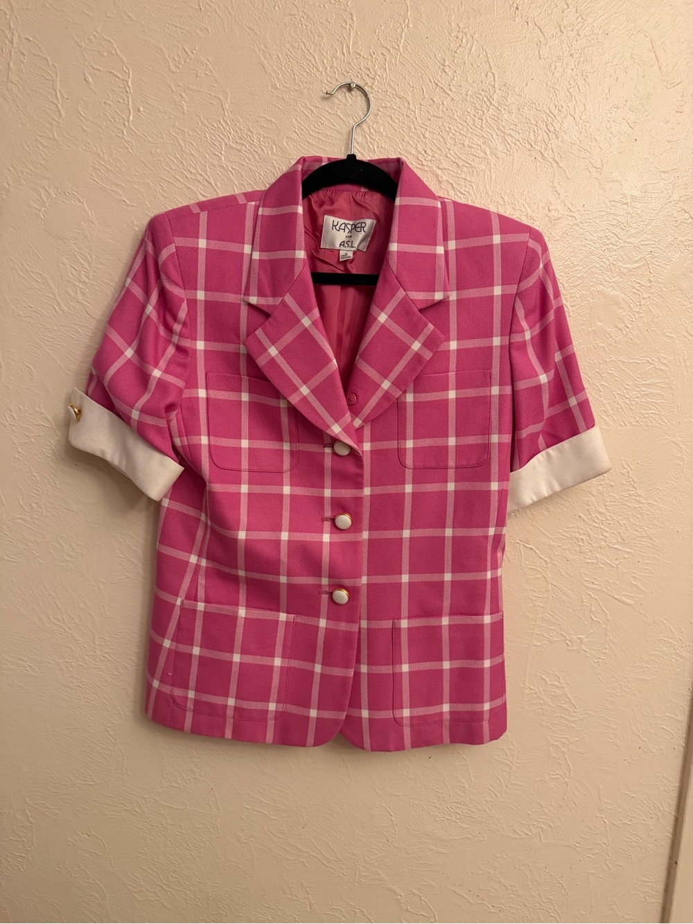 Kasper Pink Plaid Short-Sleeve Blazer